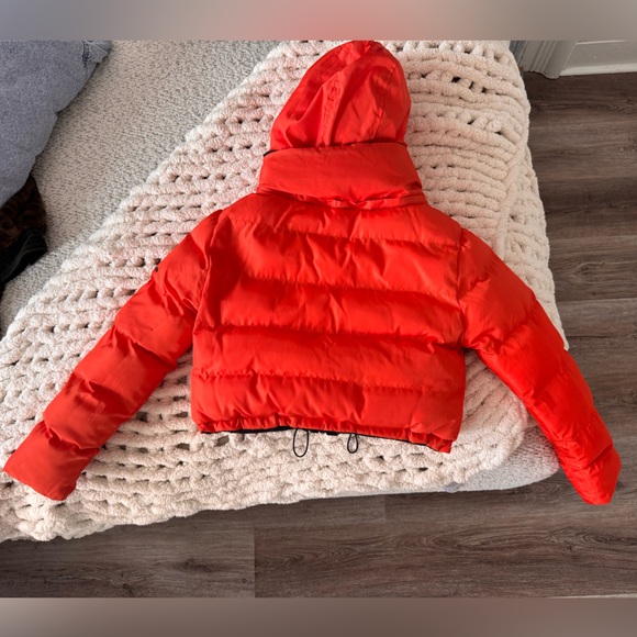 Maniere De Voir Reversible Bomber Jacket With Removable Hoodie Black Orange - Picture 11 of 13